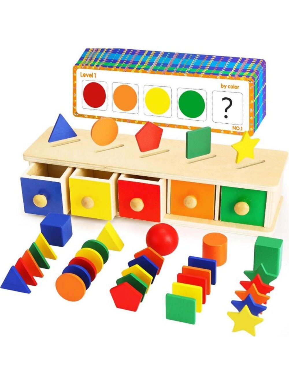 Wooden Montessori Color & Shape Sorter Toy for Toddlers, Educational Matching